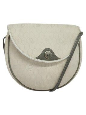 Authentic Christian Dior Honeycomb Canvas Shoulder Bag PVC White Gold